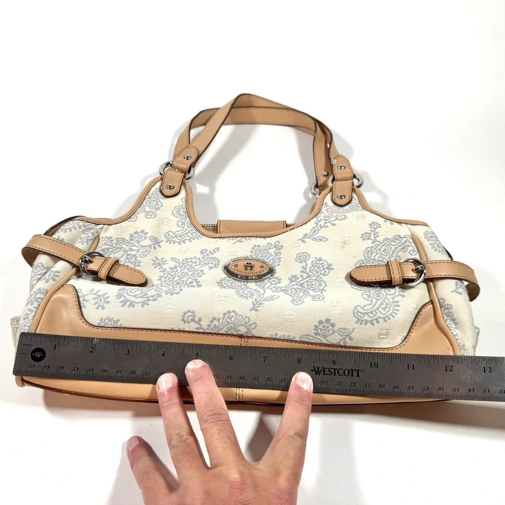 Etienne Aigner Paisley Canvas Leather Shoulder Bag Satchel‎ Tan Cream